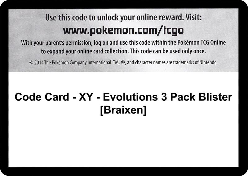Code Card - XY - Evolutions 3 Pack Blister [Braixen]
